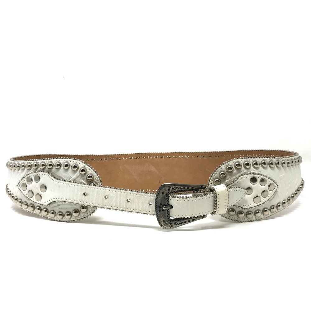 STREETS AHEAD White Leather Wide Studded Western Waist Belt M/L